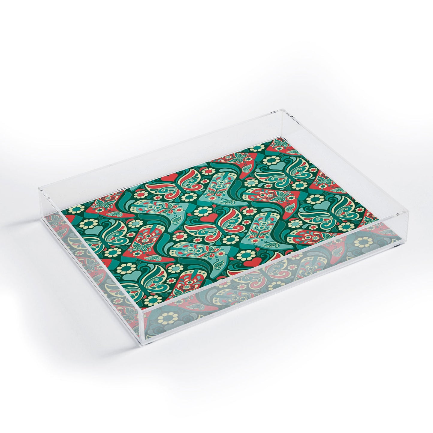 Jenean Morrison Boots and Butterflies Blue Acrylic Tray