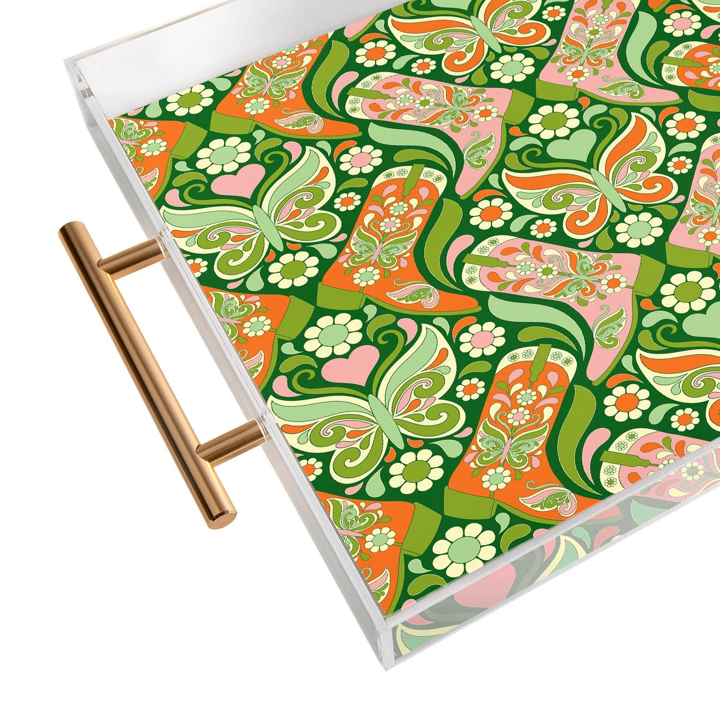 Jenean Morrison Boots and Butterflies Green Acrylic Tray