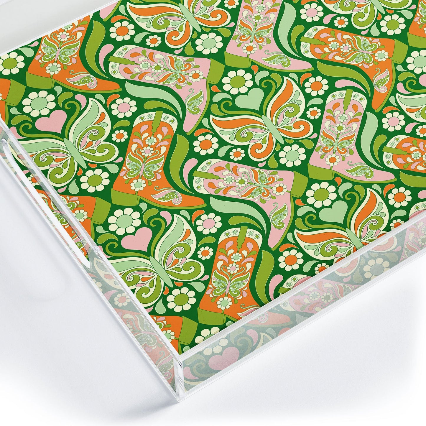 Jenean Morrison Boots and Butterflies Green Acrylic Tray