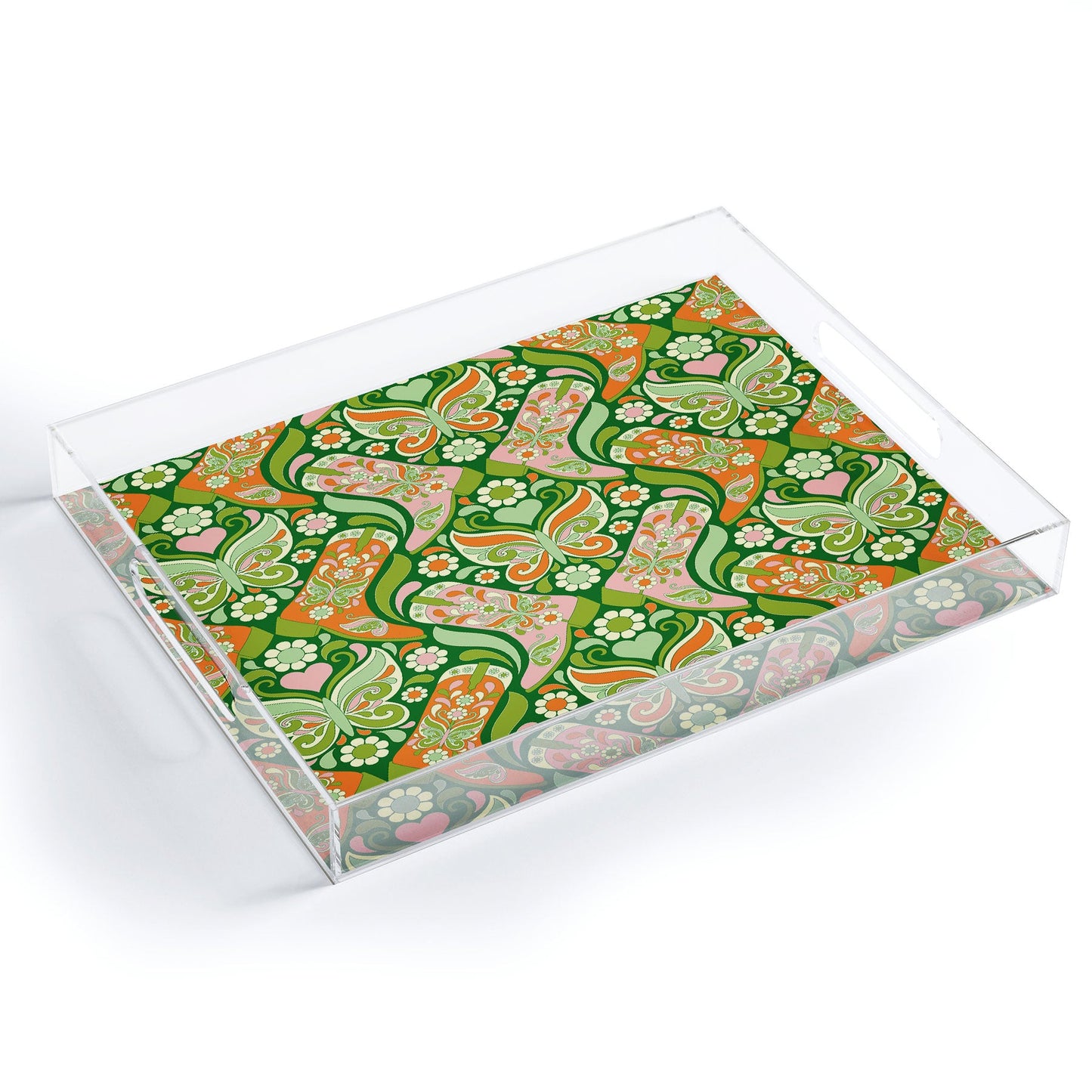 Jenean Morrison Boots and Butterflies Green Acrylic Tray