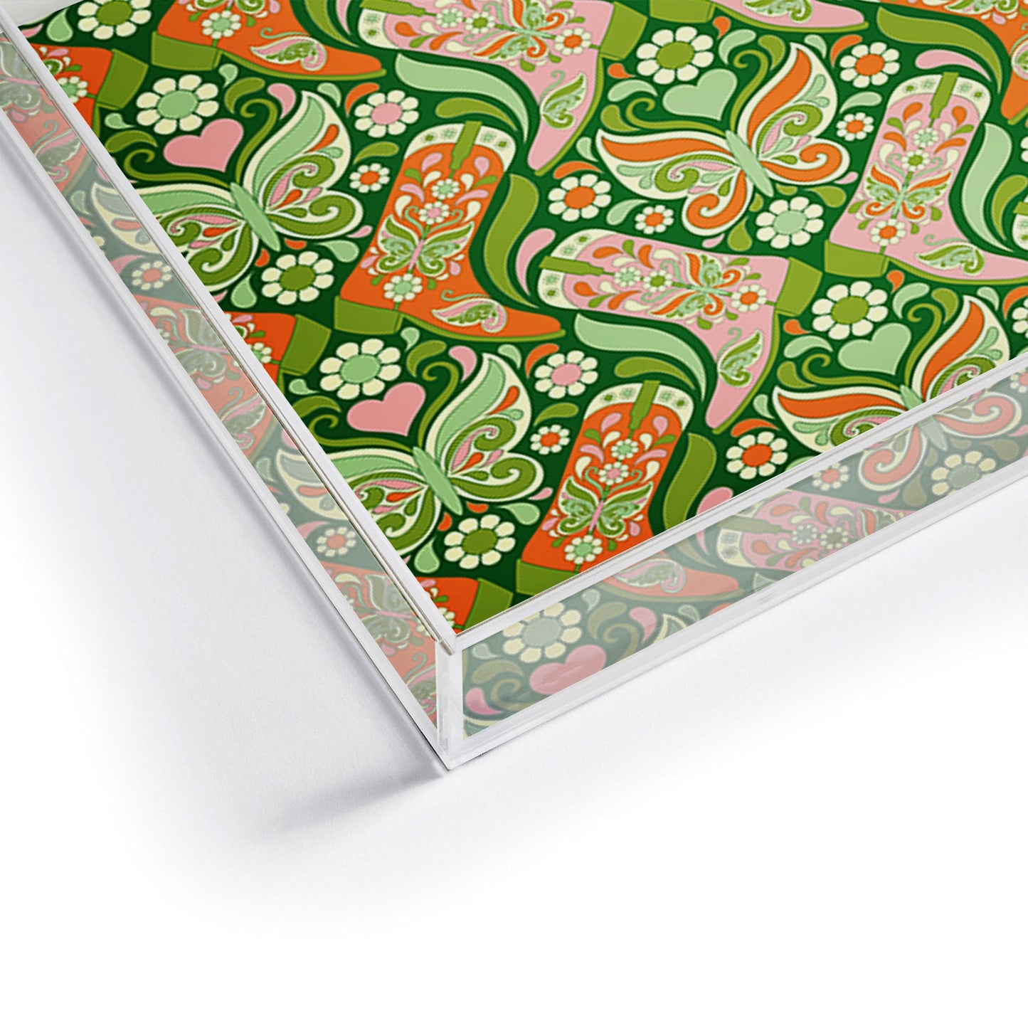 Jenean Morrison Boots and Butterflies Green Acrylic Tray