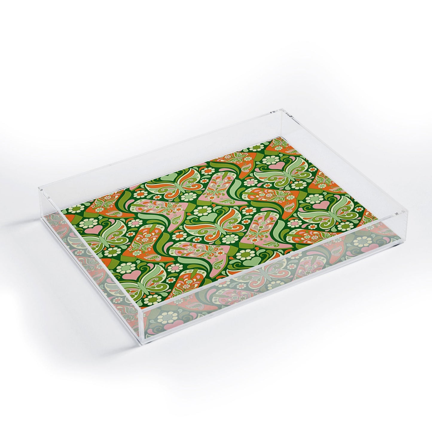 Jenean Morrison Boots and Butterflies Green Acrylic Tray