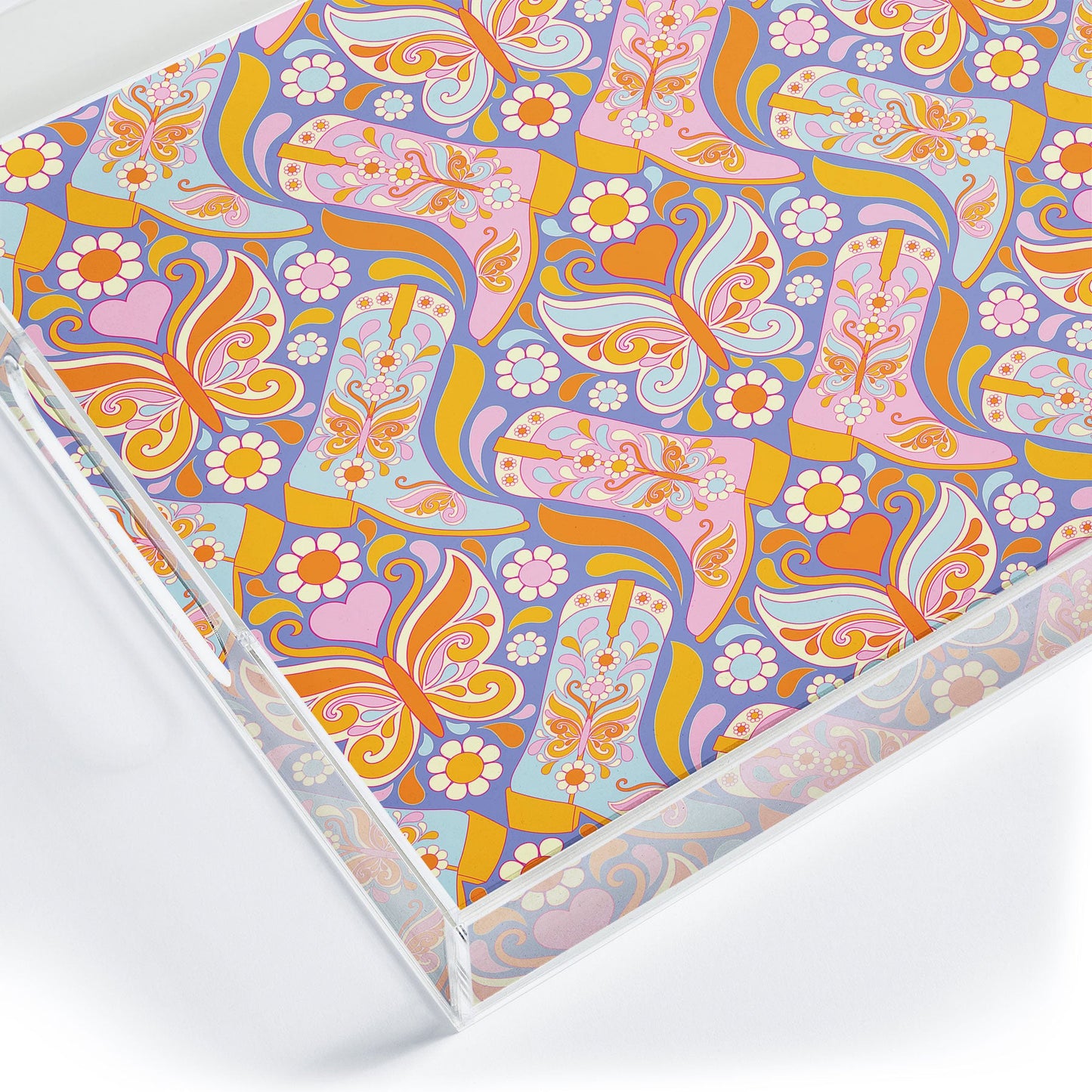 Jenean Morrison Boots and Butterflies Lilac Acrylic Tray