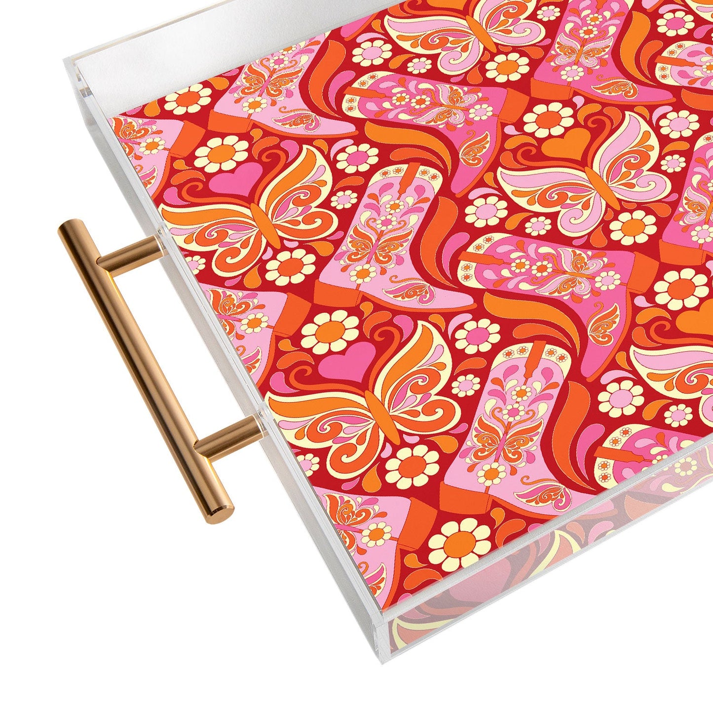 Jenean Morrison Boots and Butterflies Pink Acrylic Tray