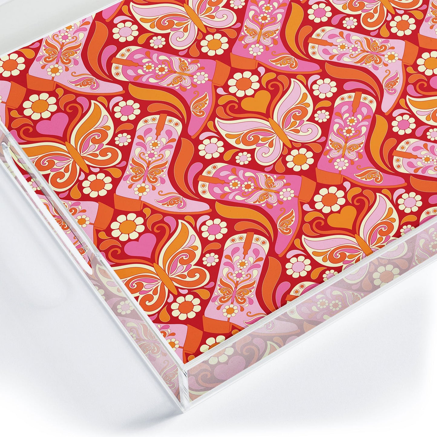 Jenean Morrison Boots and Butterflies Pink Acrylic Tray