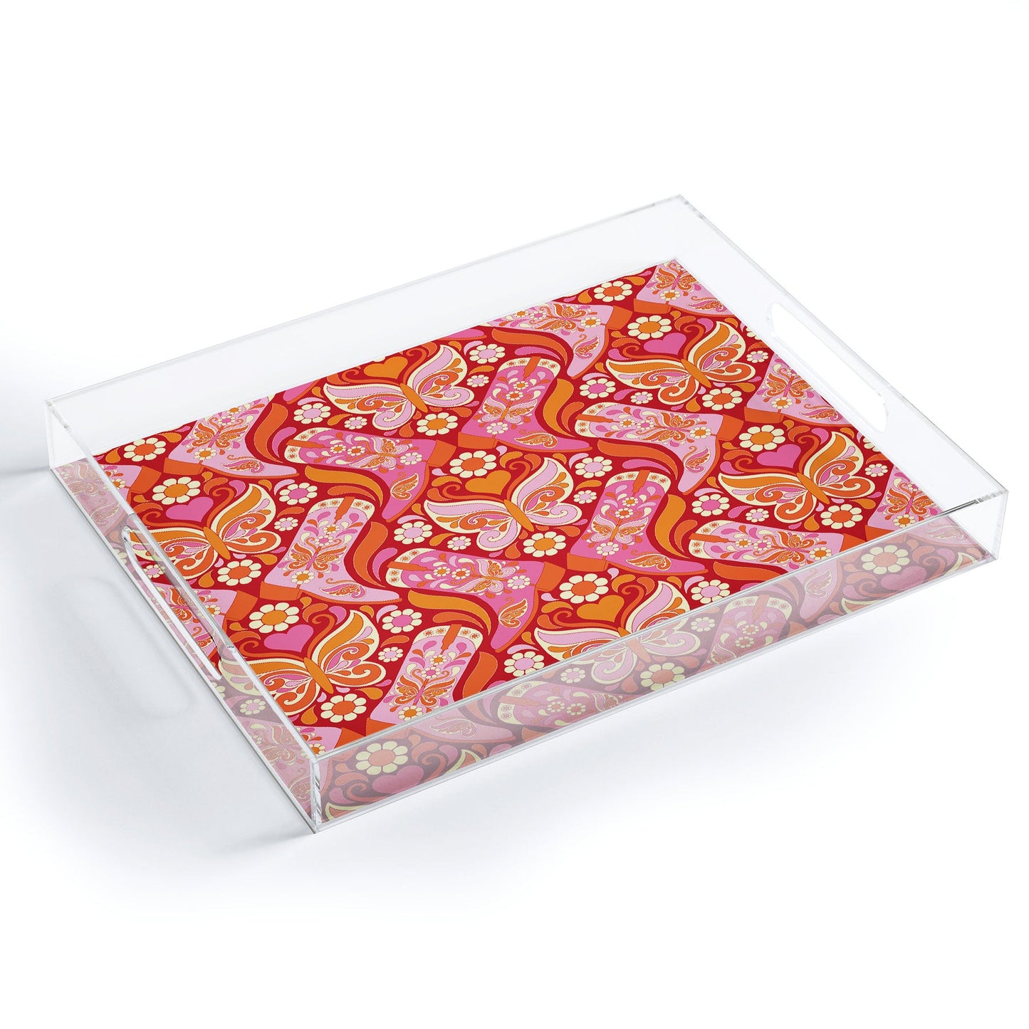 Jenean Morrison Boots and Butterflies Pink Acrylic Tray