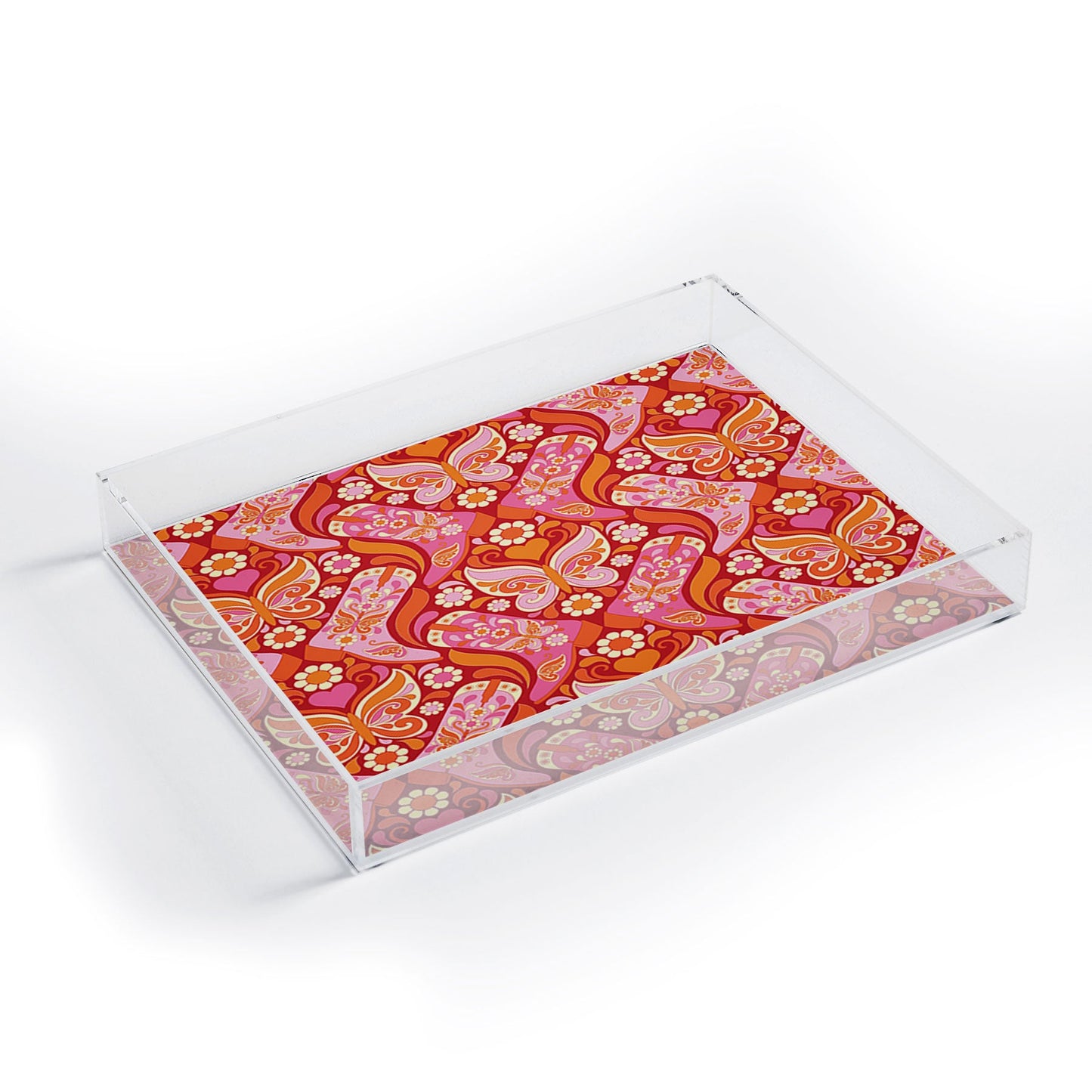 Jenean Morrison Boots and Butterflies Pink Acrylic Tray