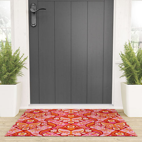 Jenean Morrison Boots and Butterflies Pink Welcome Mat