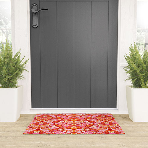 Jenean Morrison Boots and Butterflies Pink Welcome Mat