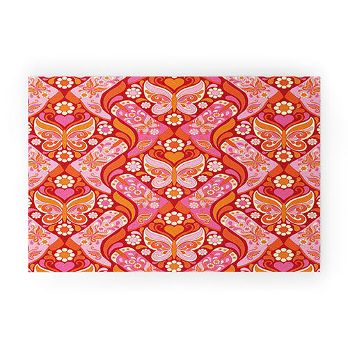 Jenean Morrison Boots and Butterflies Pink Welcome Mat
