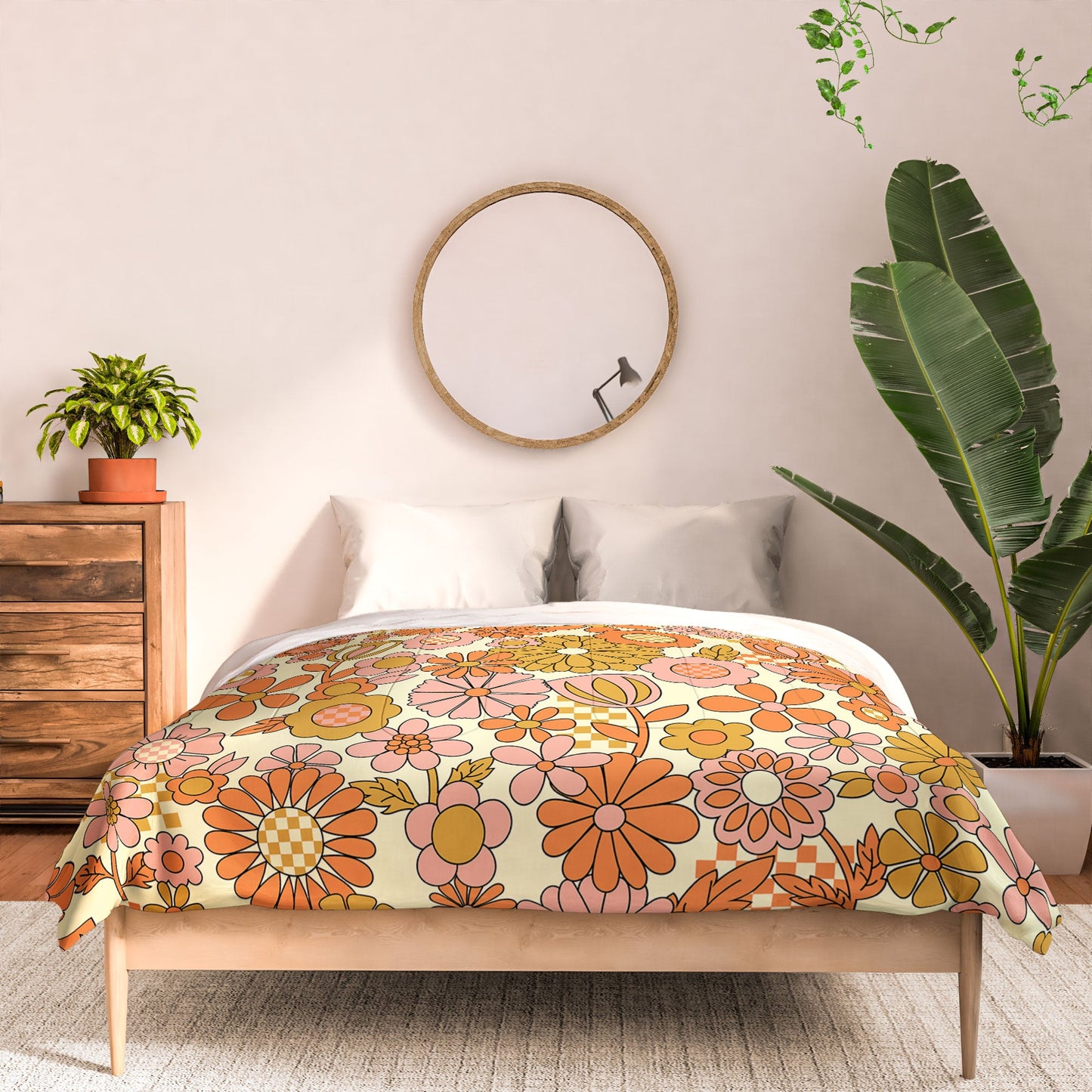 Jenean Morrison Checkered Past in Coral Comforter