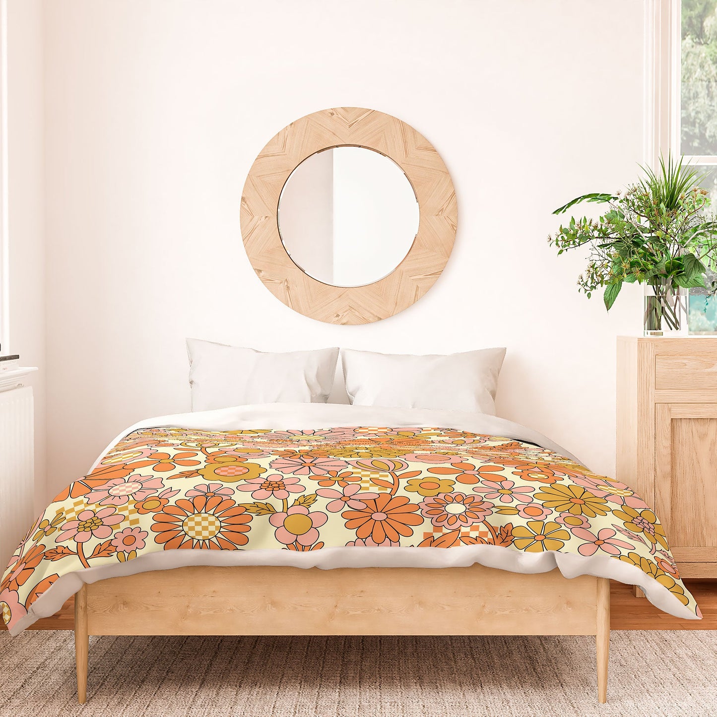 Jenean Morrison Checkered Past in Coral Duvet Cover