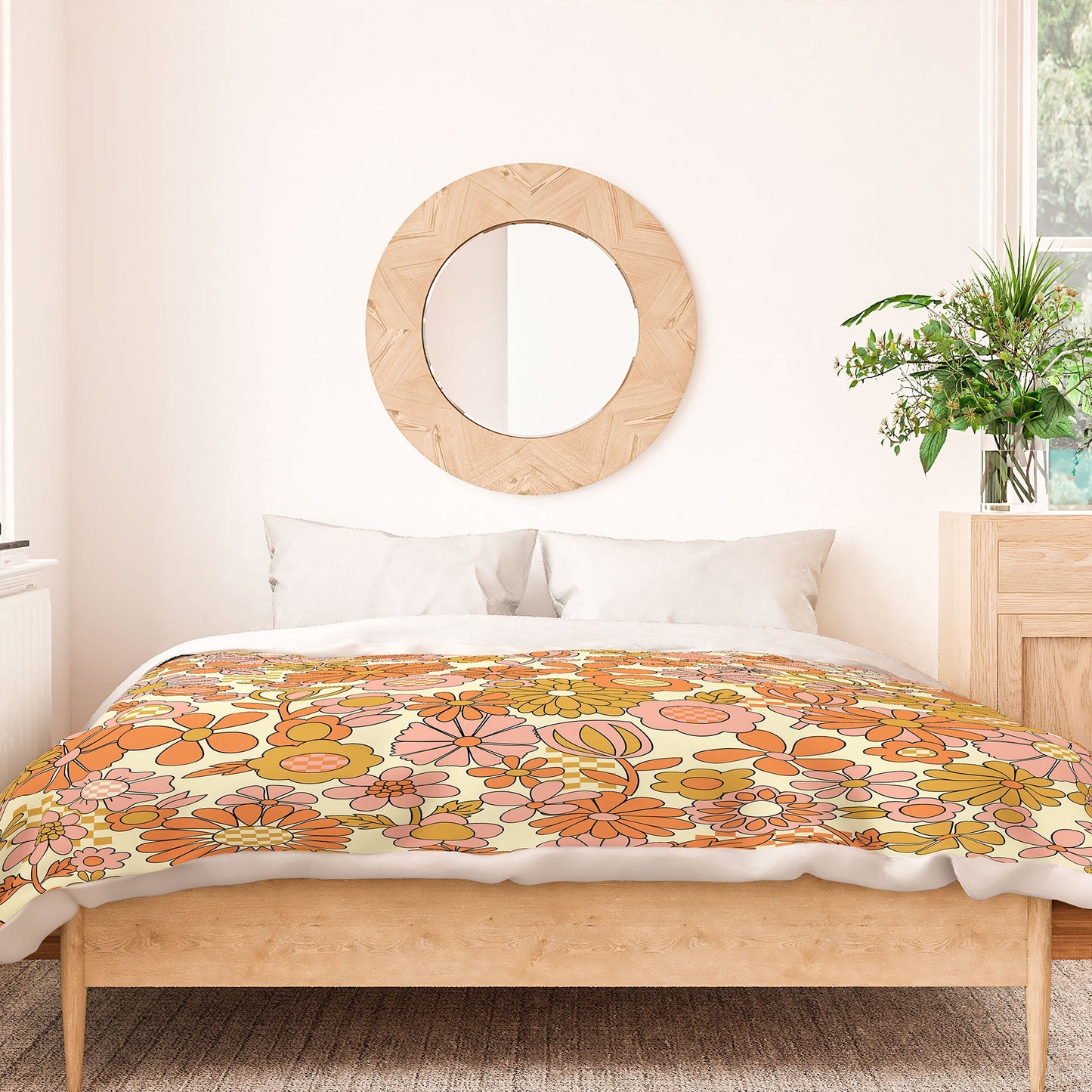 Jenean Morrison Checkered Past in Coral Duvet Cover