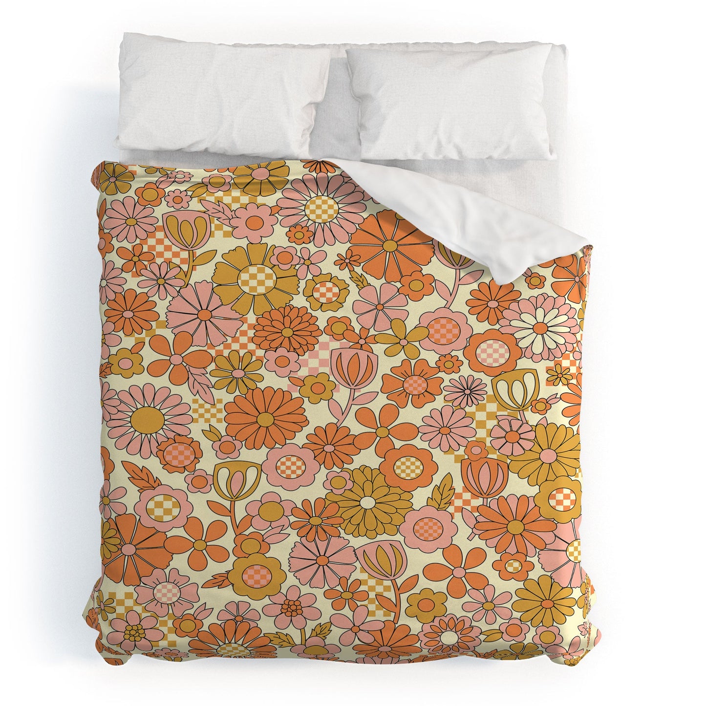 Jenean Morrison Checkered Past in Coral Duvet Cover