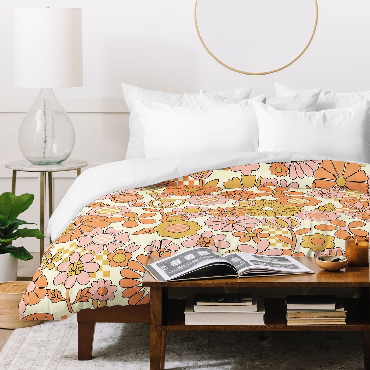 Jenean Morrison Checkered Past in Coral Duvet Cover