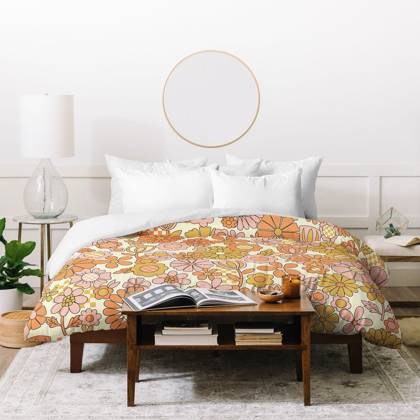 Jenean Morrison Checkered Past in Coral Duvet Cover