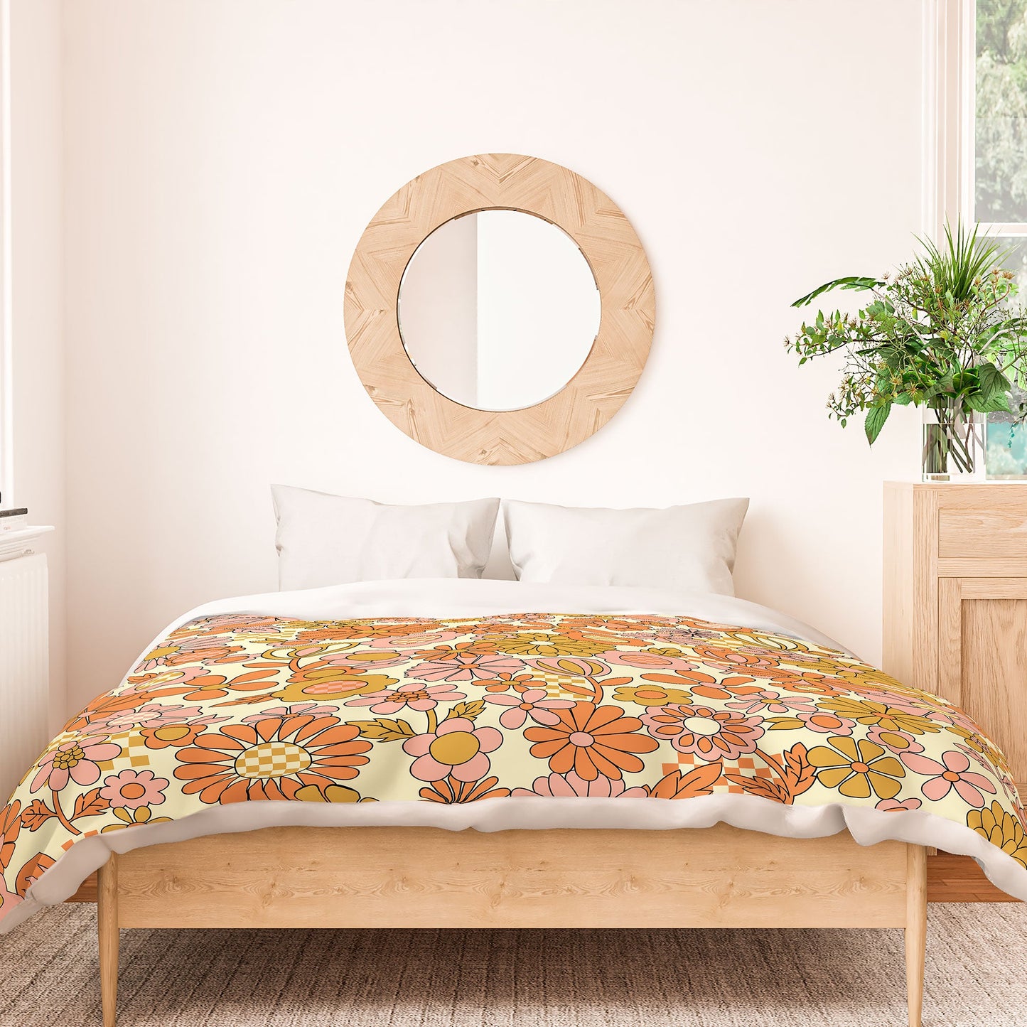 Jenean Morrison Checkered Past in Coral Duvet Cover
