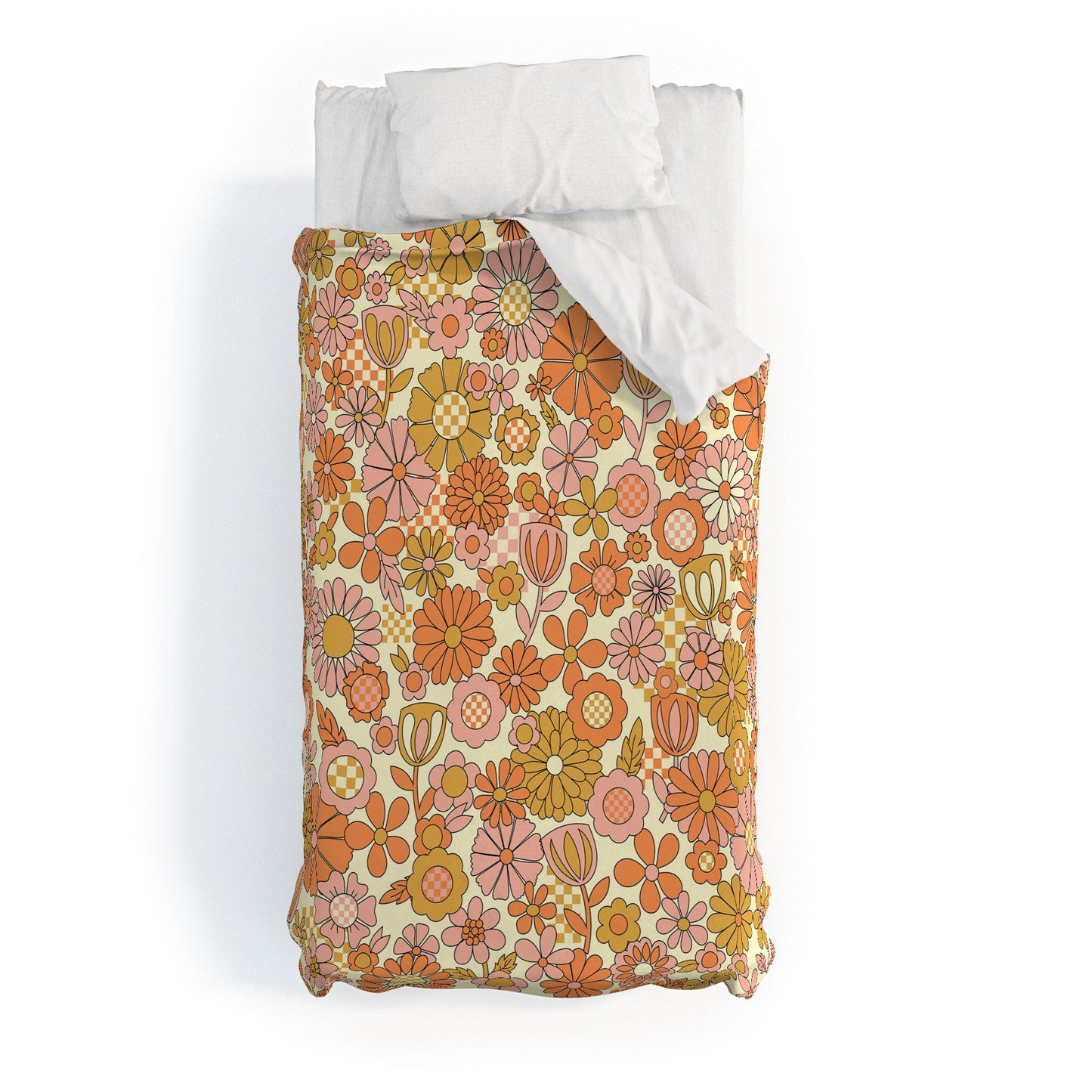 Jenean Morrison Checkered Past in Coral Duvet Cover