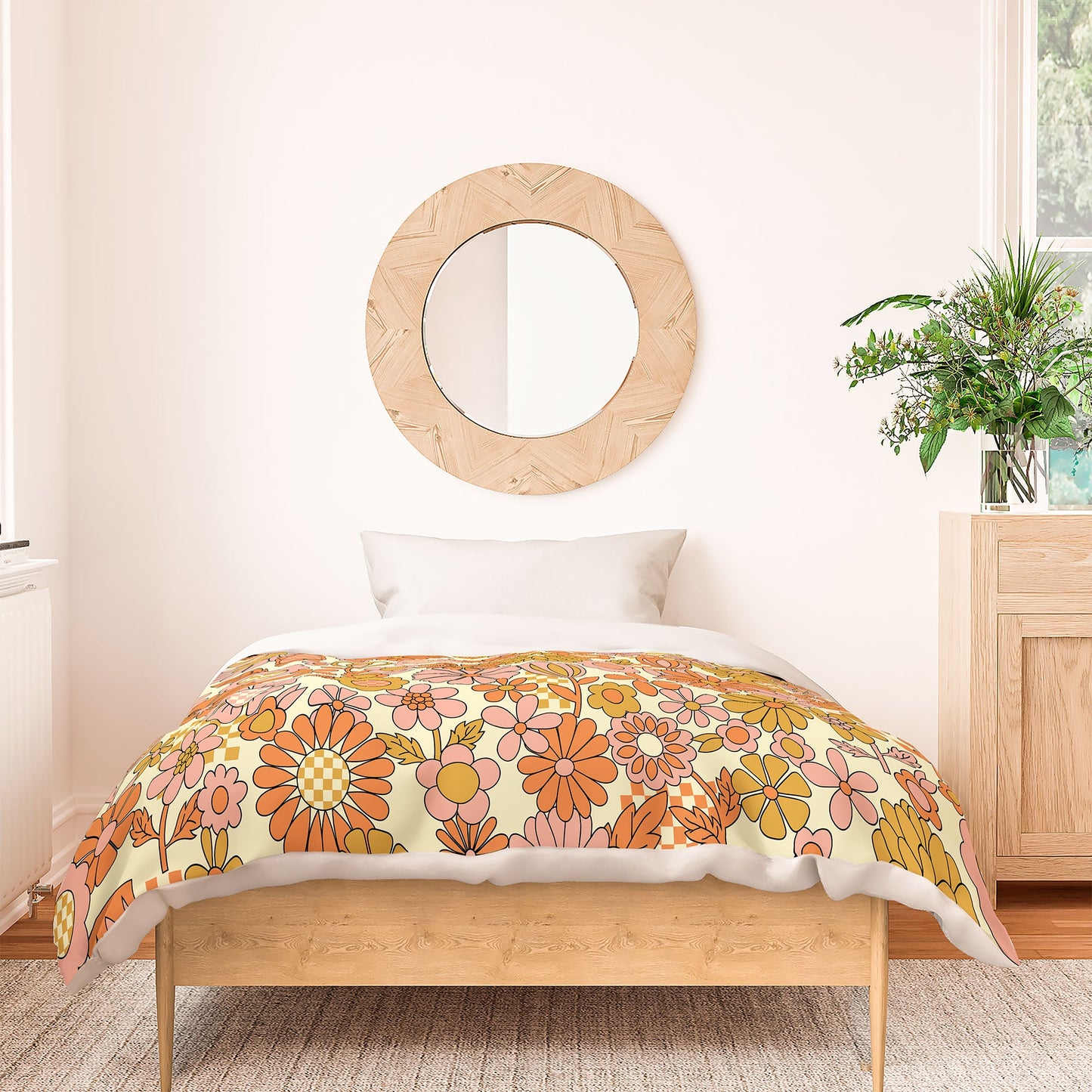 Jenean Morrison Checkered Past in Coral Duvet Cover