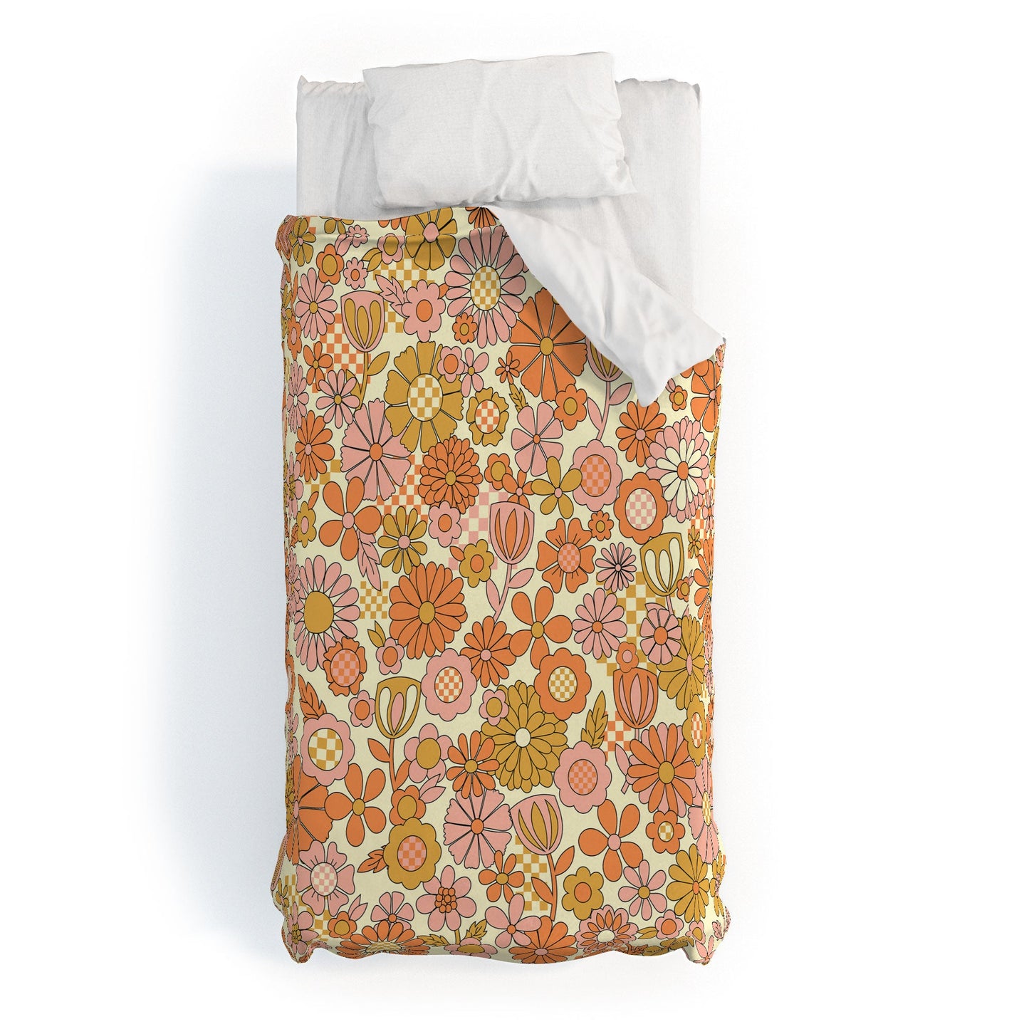 Jenean Morrison Checkered Past in Coral Duvet Cover
