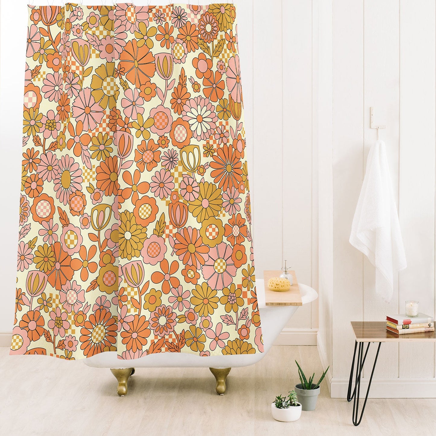 Jenean Morrison Checkered Past in Coral Shower Curtain