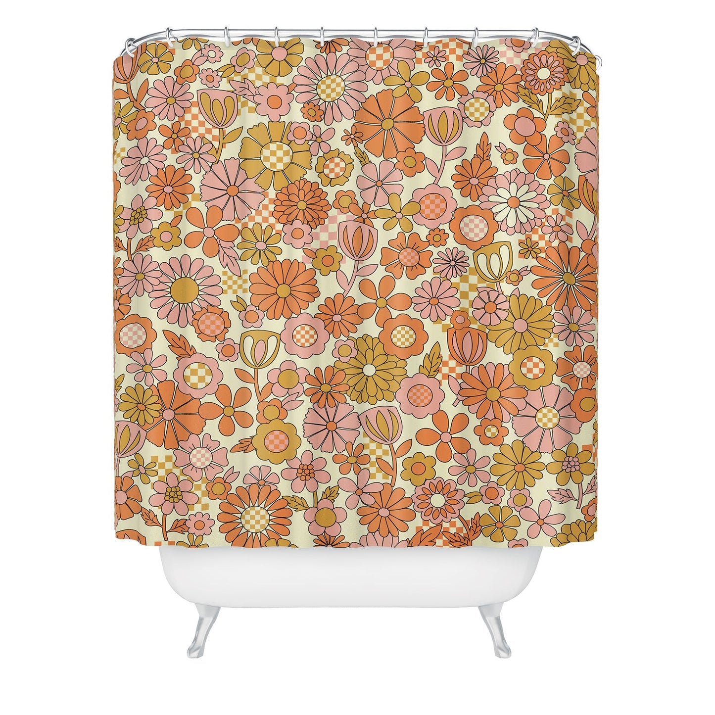Jenean Morrison Checkered Past in Coral Shower Curtain