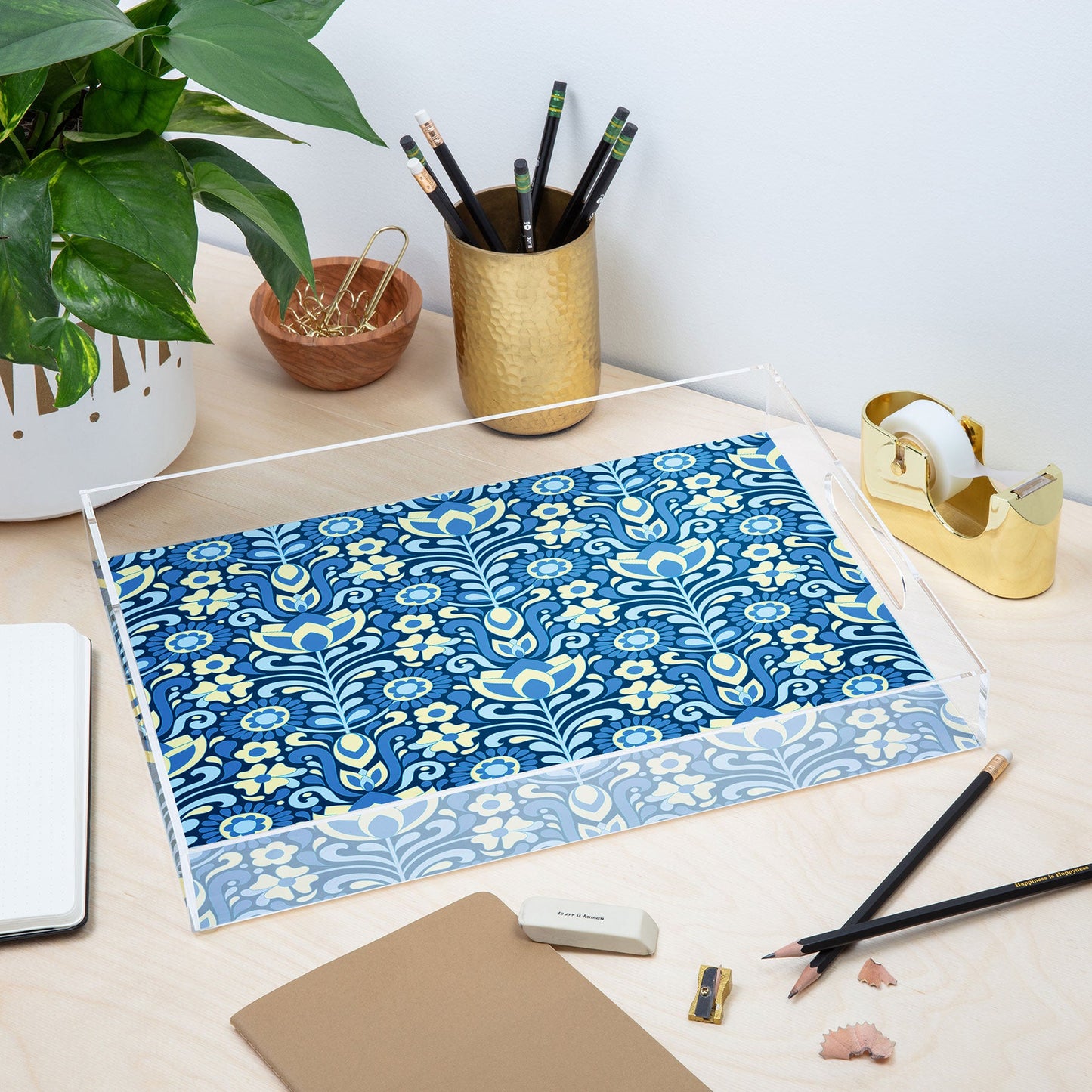 Jenean Morrison Climbing Floral Blues Acrylic Tray