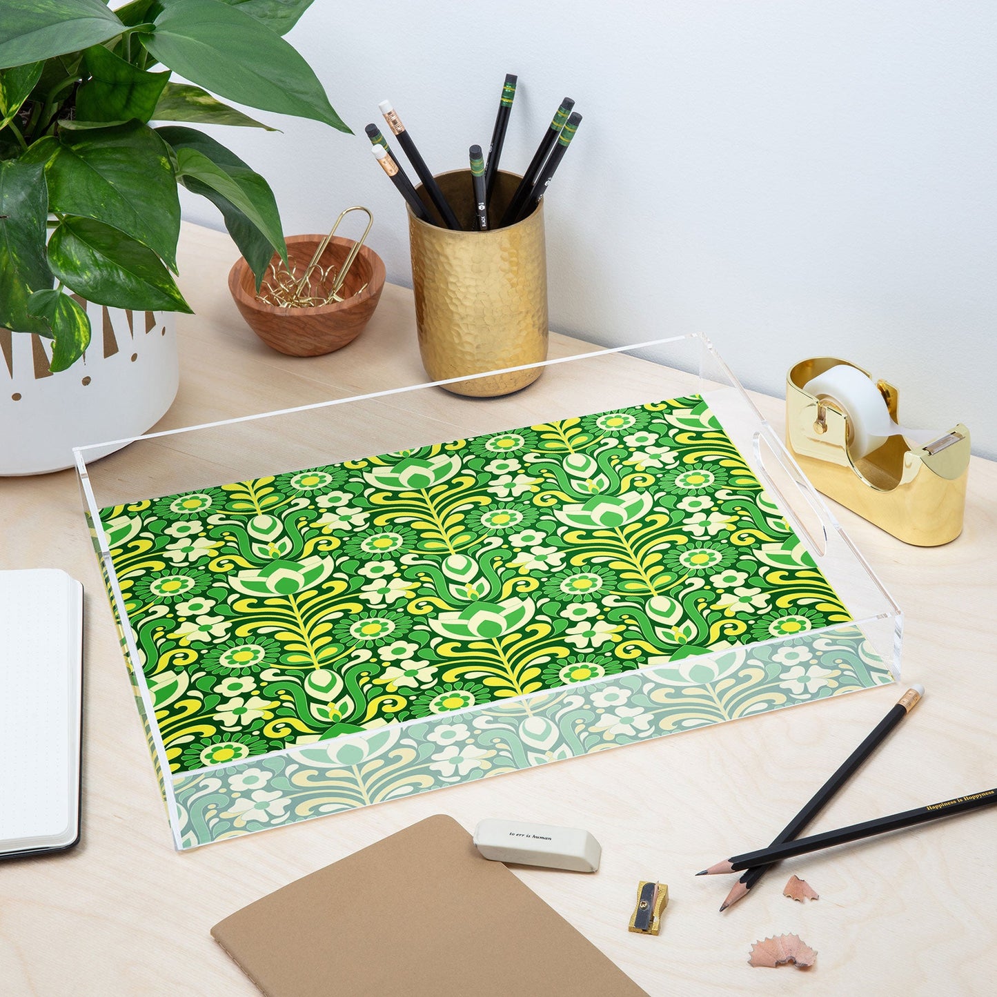 Jenean Morrison Climbing Floral Lemon Lime Acrylic Tray