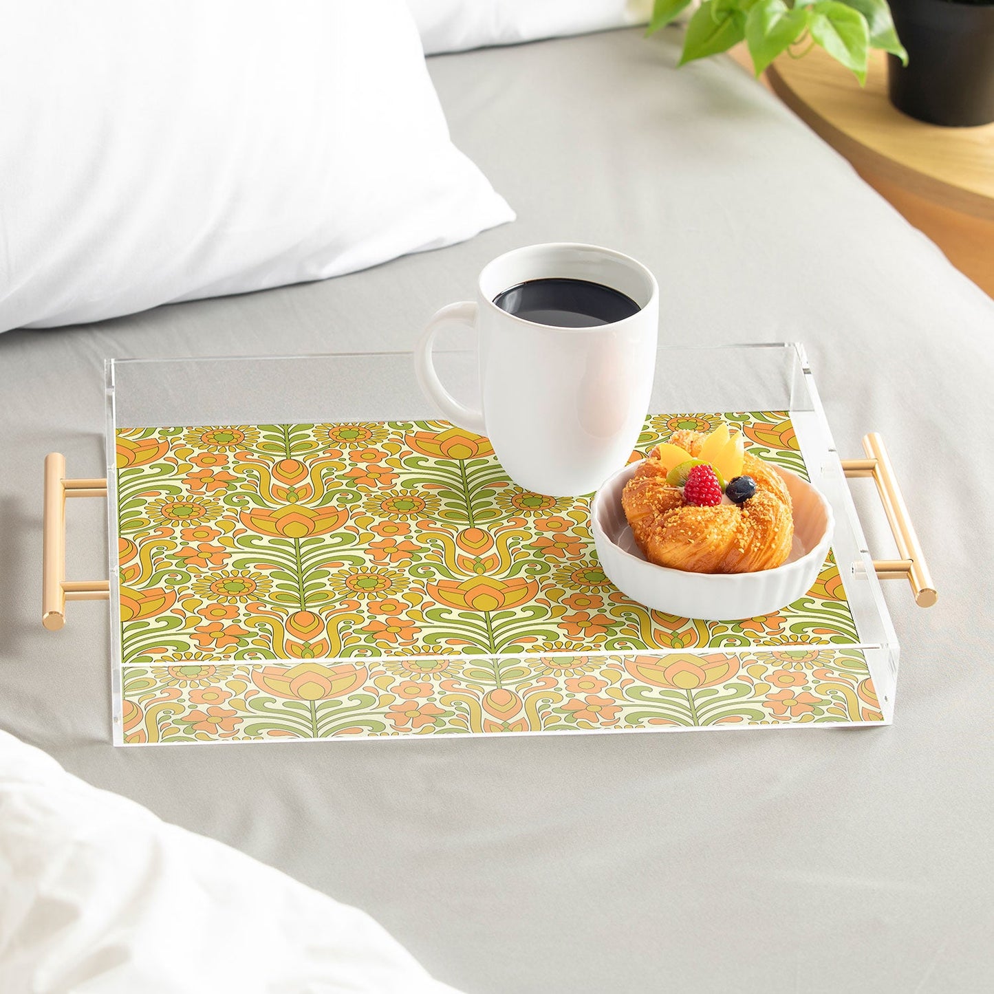Jenean Morrison Climbing Floral Orange Acrylic Tray
