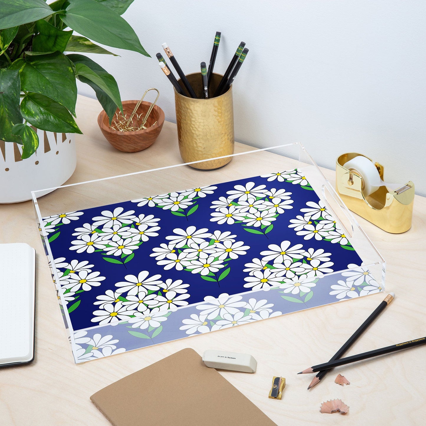 Jenean Morrison Daisy Bouquet Blue Acrylic Tray