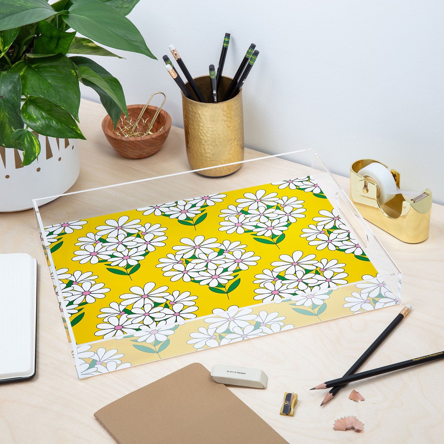 Jenean Morrison Daisy Bouquet Yellow Acrylic Tray