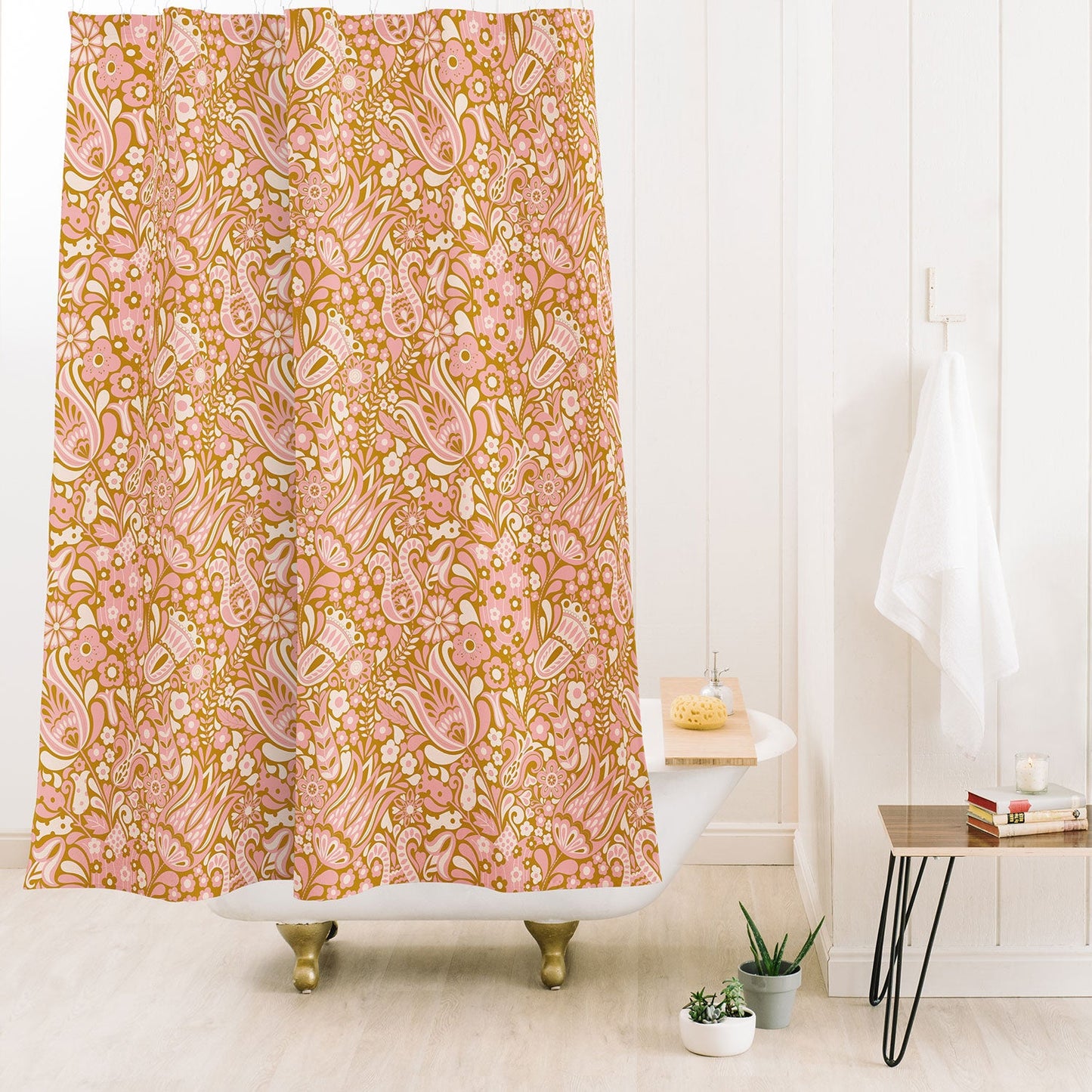 Jenean Morrison Floral Fair in Gold Shower Curtain