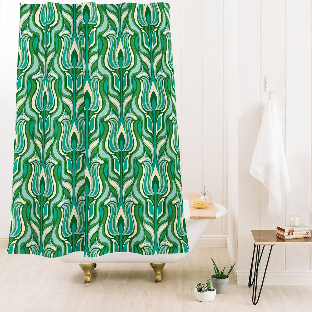 Jenean Morrison Floral Flame in Green Shower Curtain