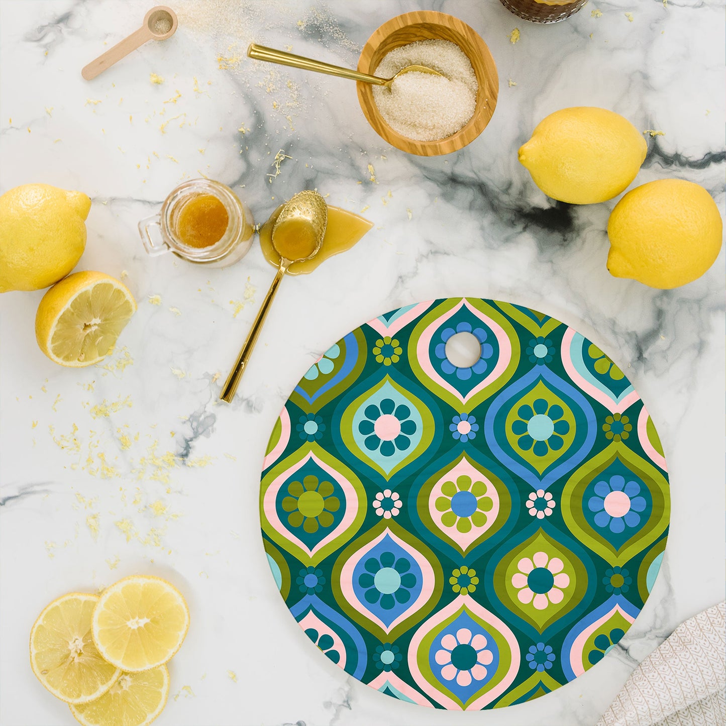 Jenean Morrison Ogee Floral Blue Cutting Board Round