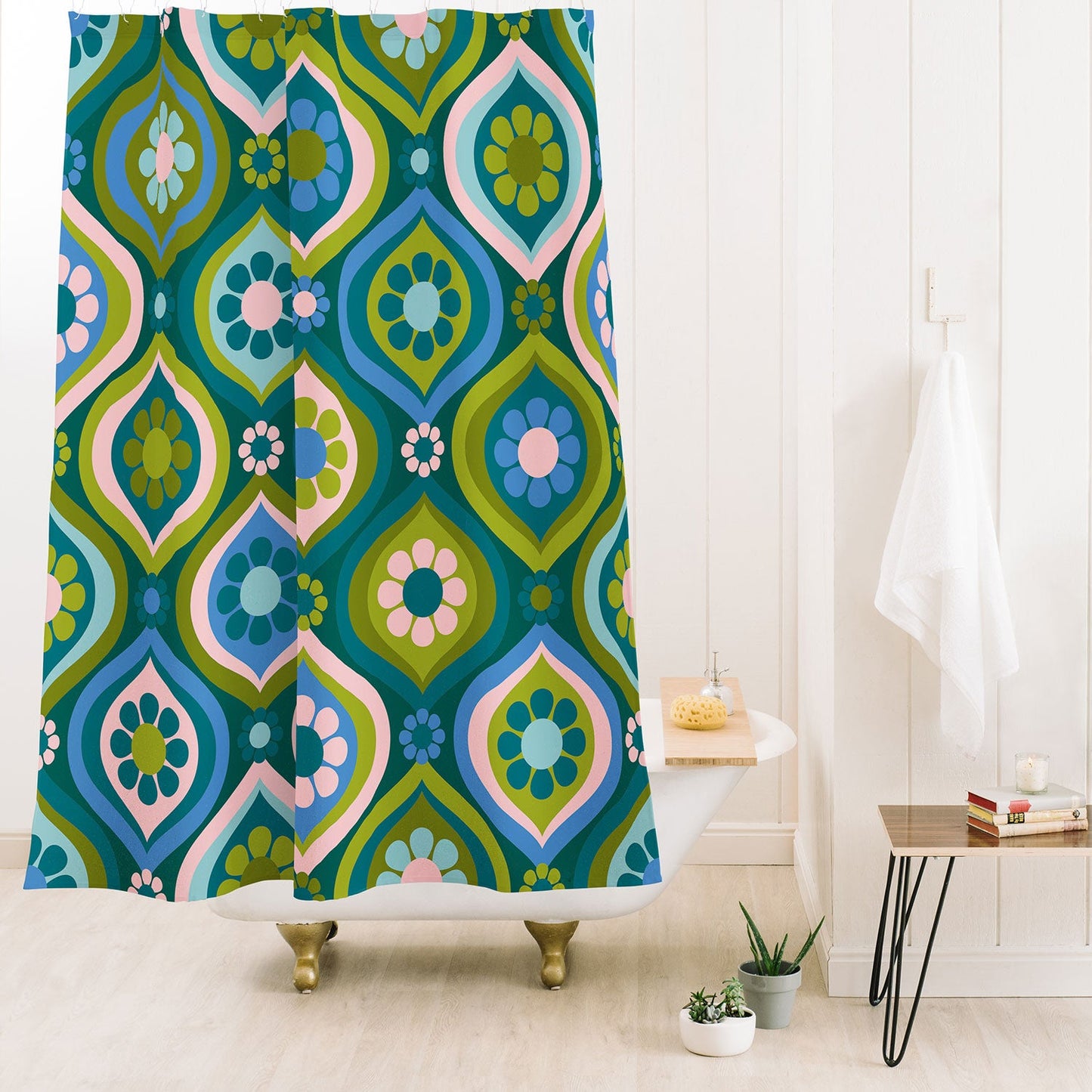 Jenean Morrison Ogee Floral Blue Shower Curtain