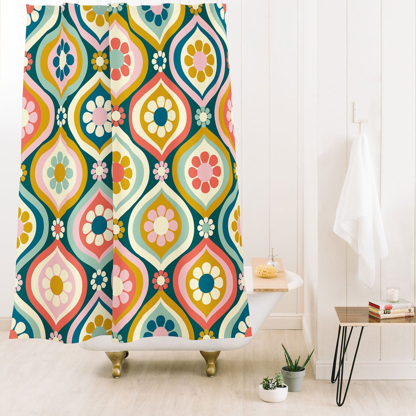 Jenean Morrison Ogee Floral Multicolor Shower Curtain