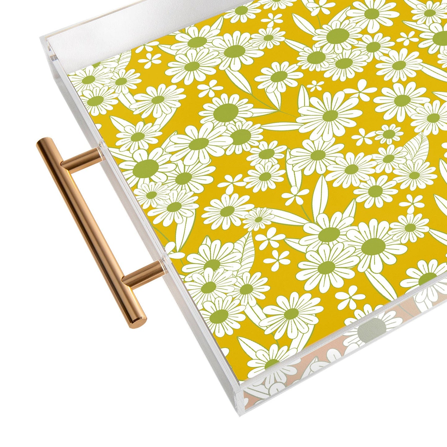 Jenean Morrison Simple Floral Green Yellow Acrylic Tray