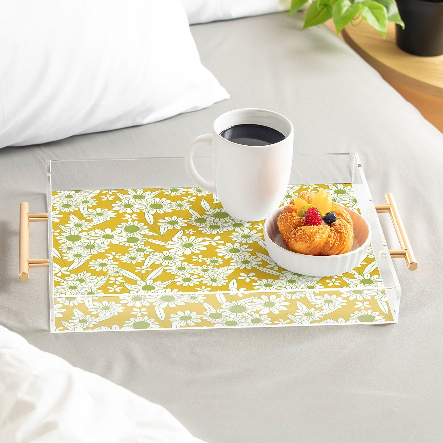Jenean Morrison Simple Floral Green Yellow Acrylic Tray