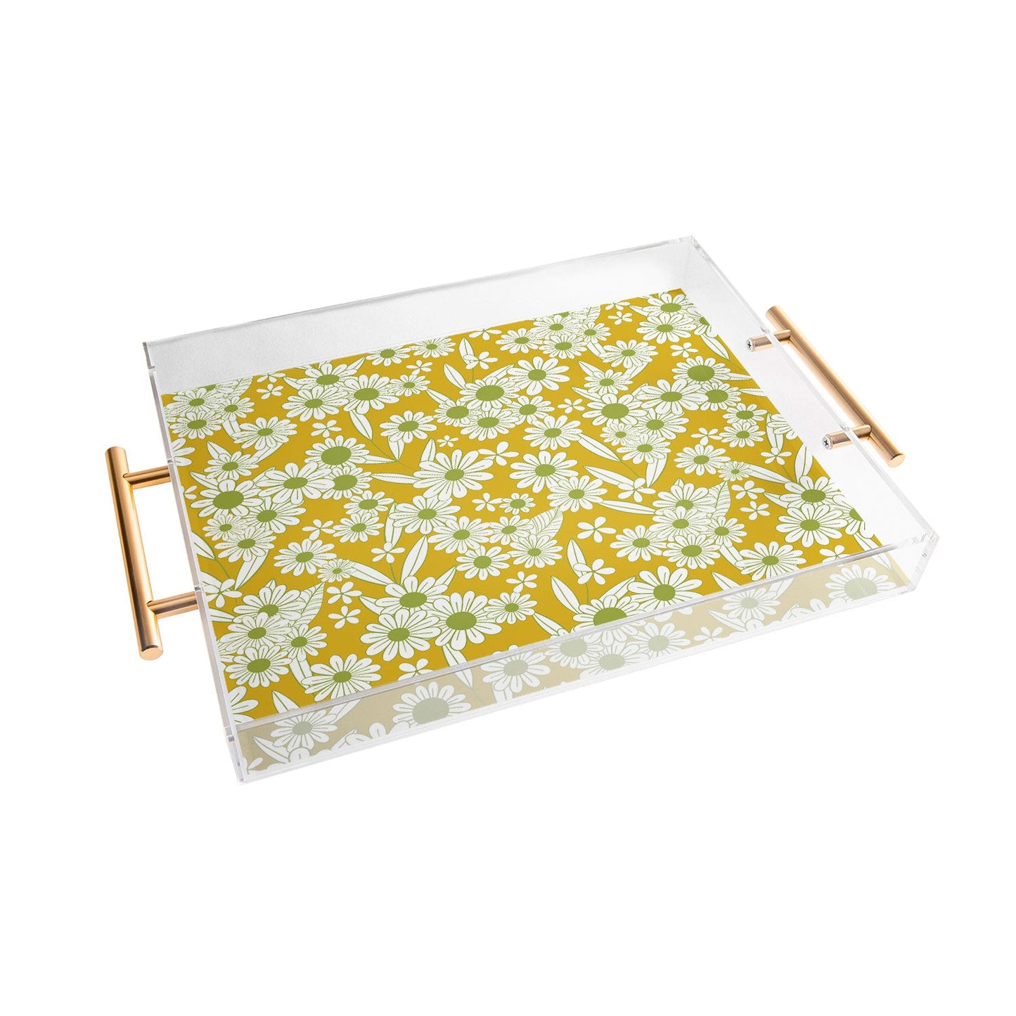 Jenean Morrison Simple Floral Green Yellow Acrylic Tray