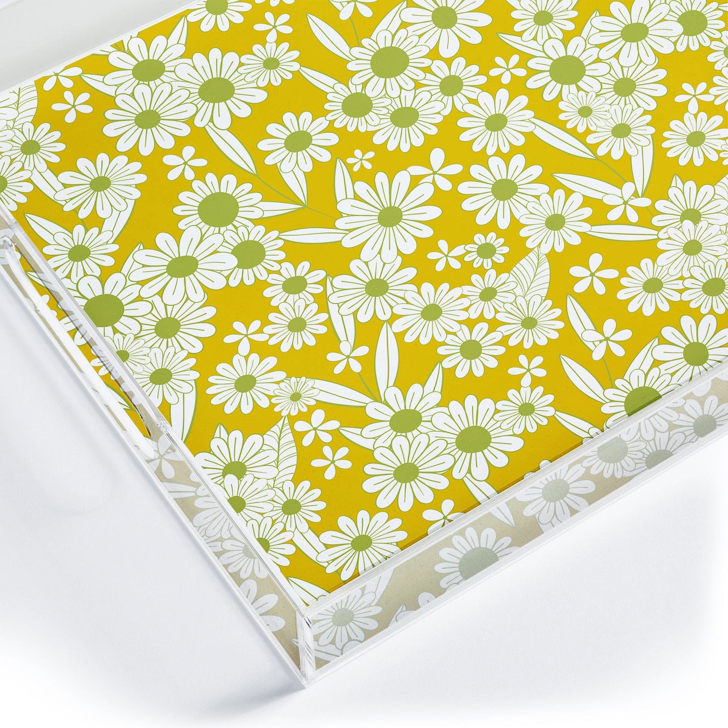 Jenean Morrison Simple Floral Green Yellow Acrylic Tray