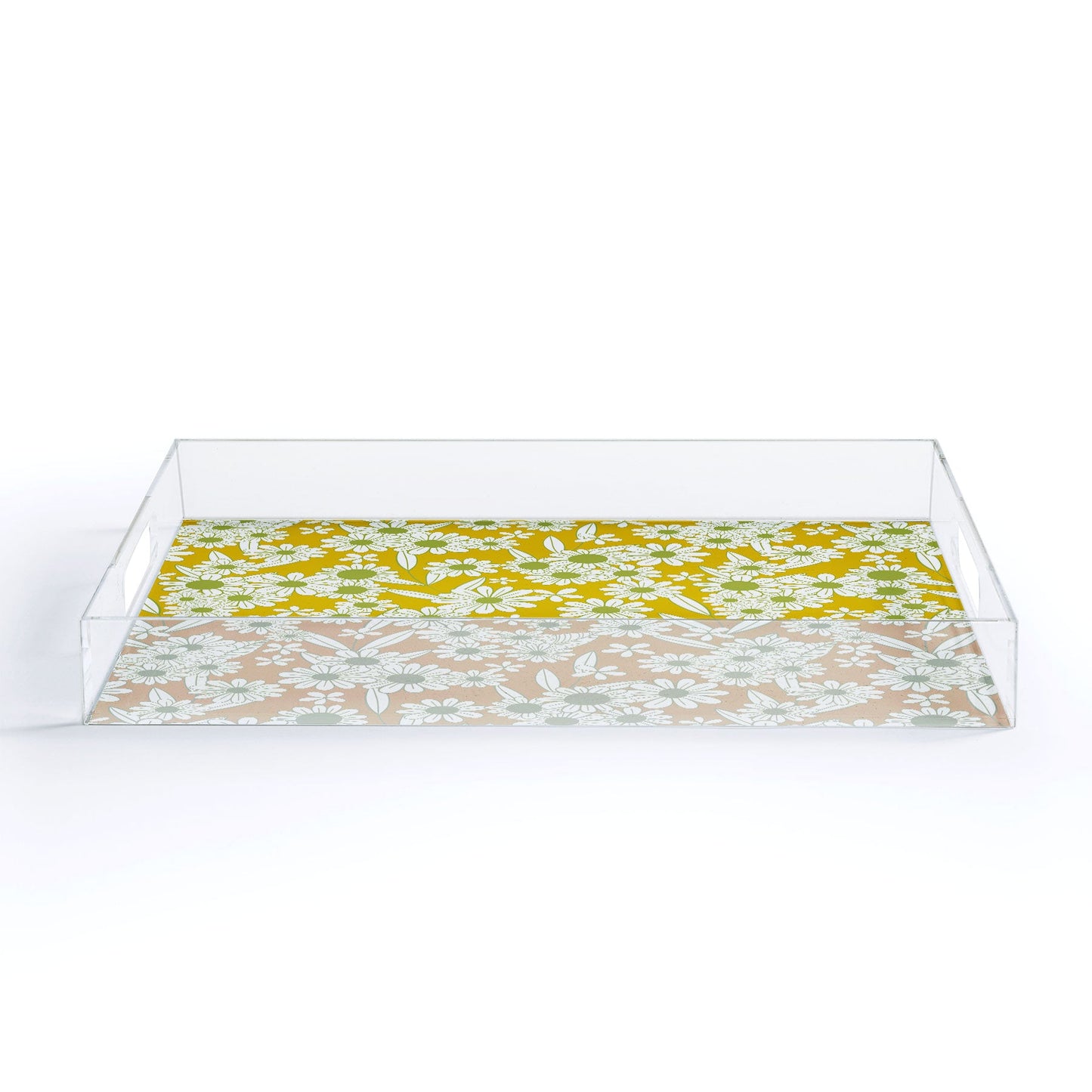 Jenean Morrison Simple Floral Green Yellow Acrylic Tray