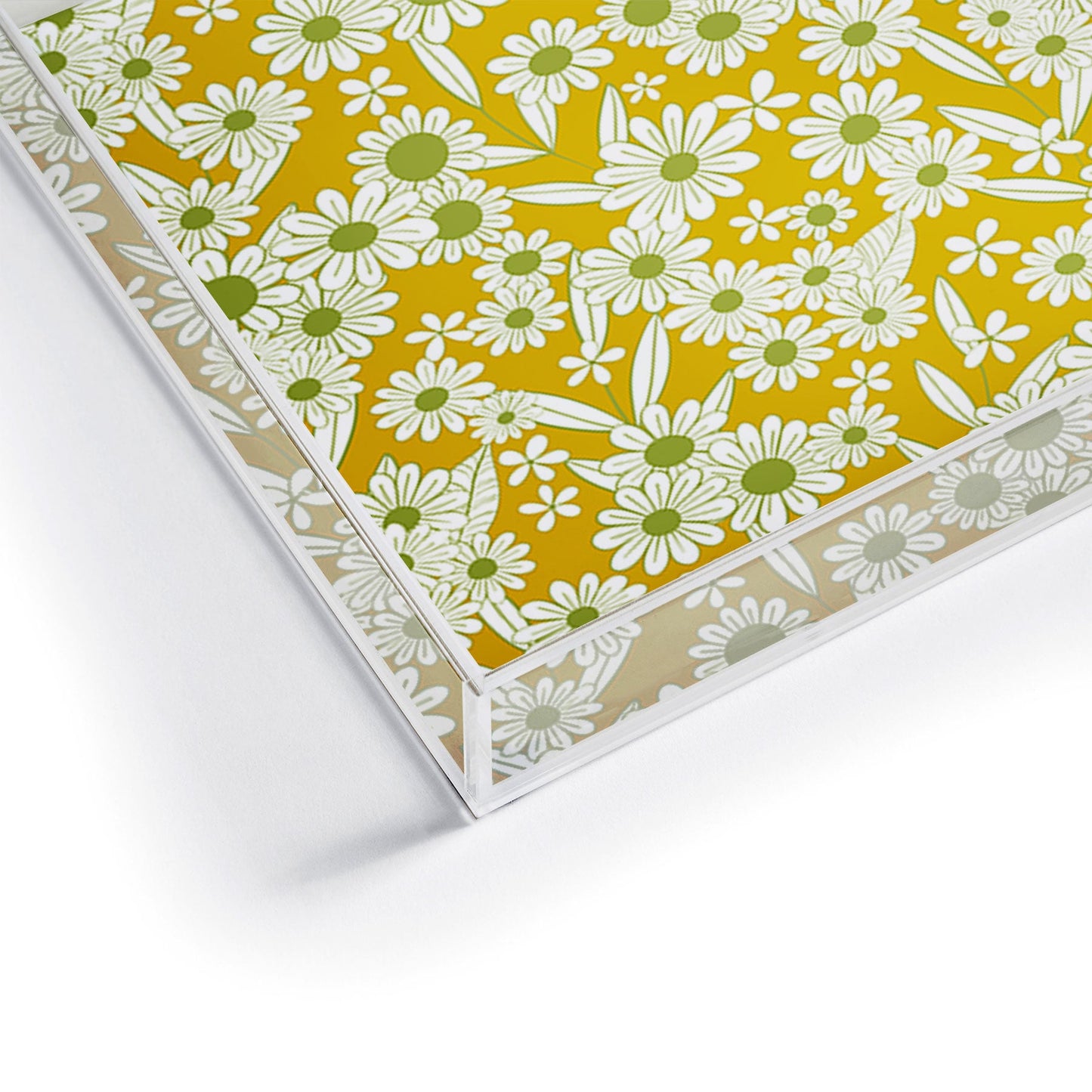 Jenean Morrison Simple Floral Green Yellow Acrylic Tray