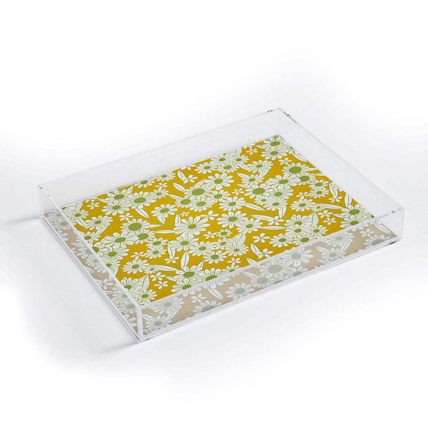 Jenean Morrison Simple Floral Green Yellow Acrylic Tray