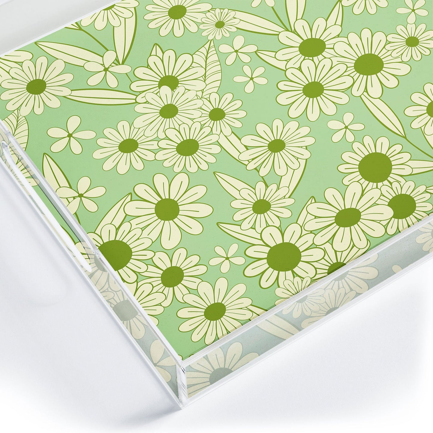 Jenean Morrison Simple Floral Mint Acrylic Tray