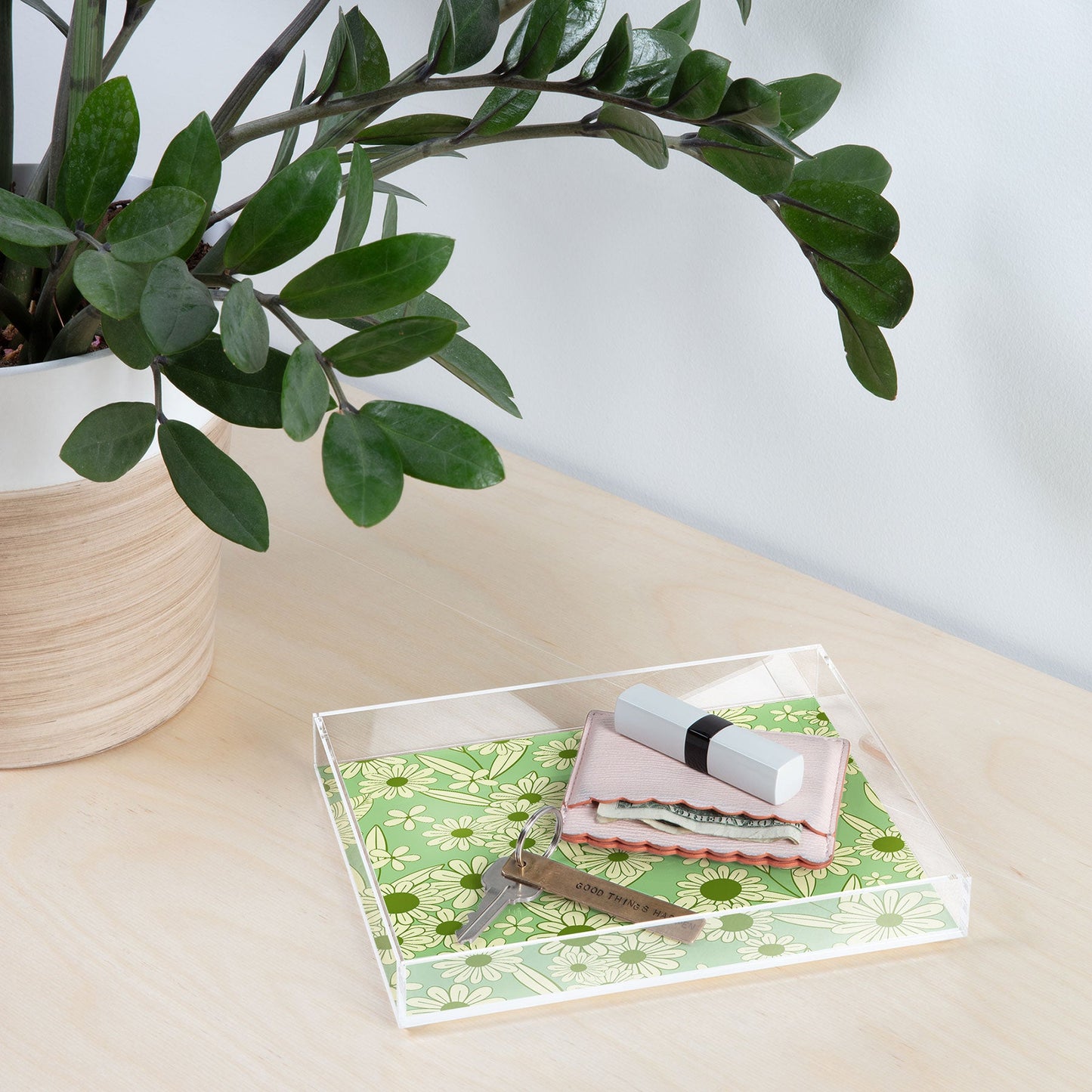 Jenean Morrison Simple Floral Mint Acrylic Tray