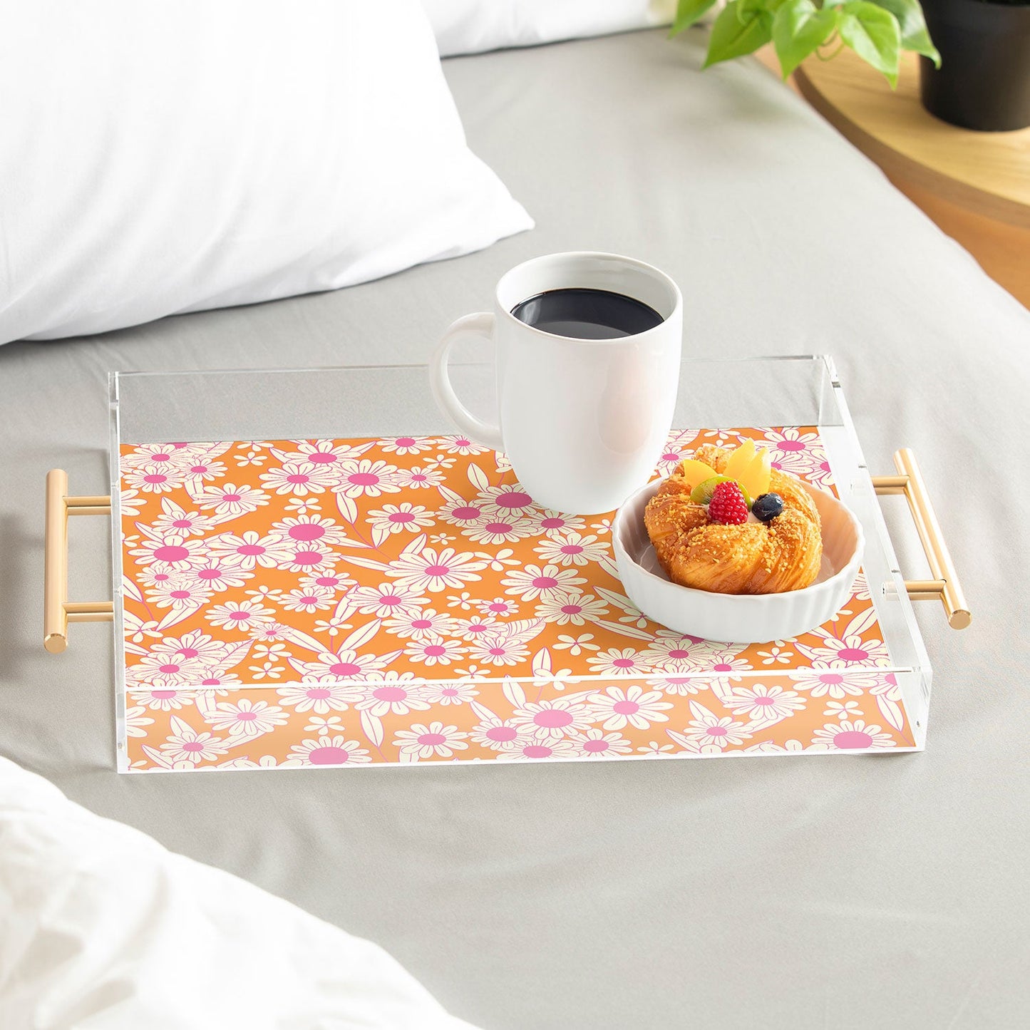 Jenean Morrison Simple Floral Orange Acrylic Tray