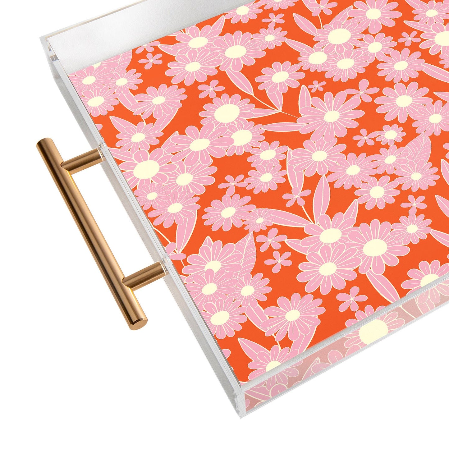 Jenean Morrison Simple Floral Pink Red Acrylic Tray