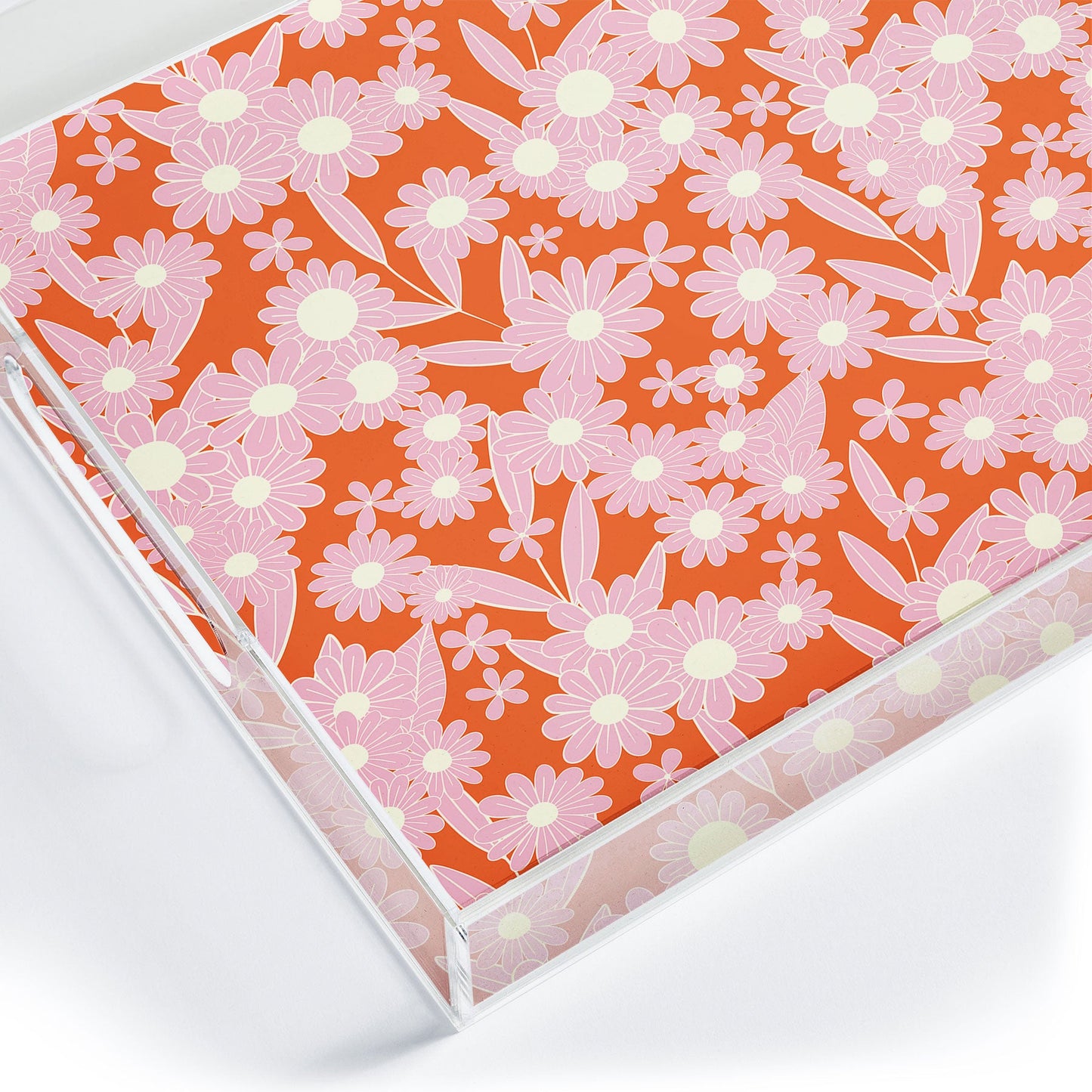 Jenean Morrison Simple Floral Pink Red Acrylic Tray
