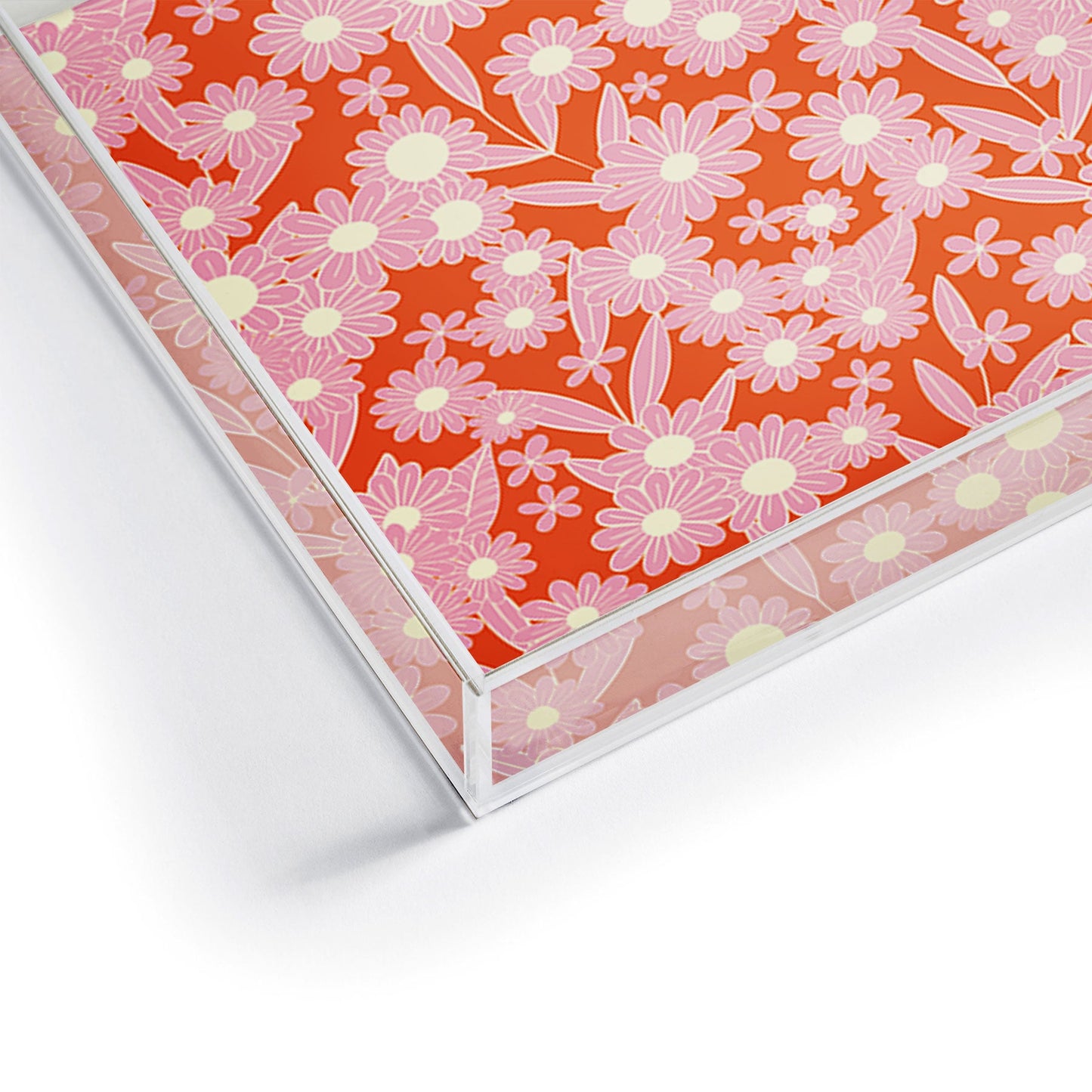 Jenean Morrison Simple Floral Pink Red Acrylic Tray