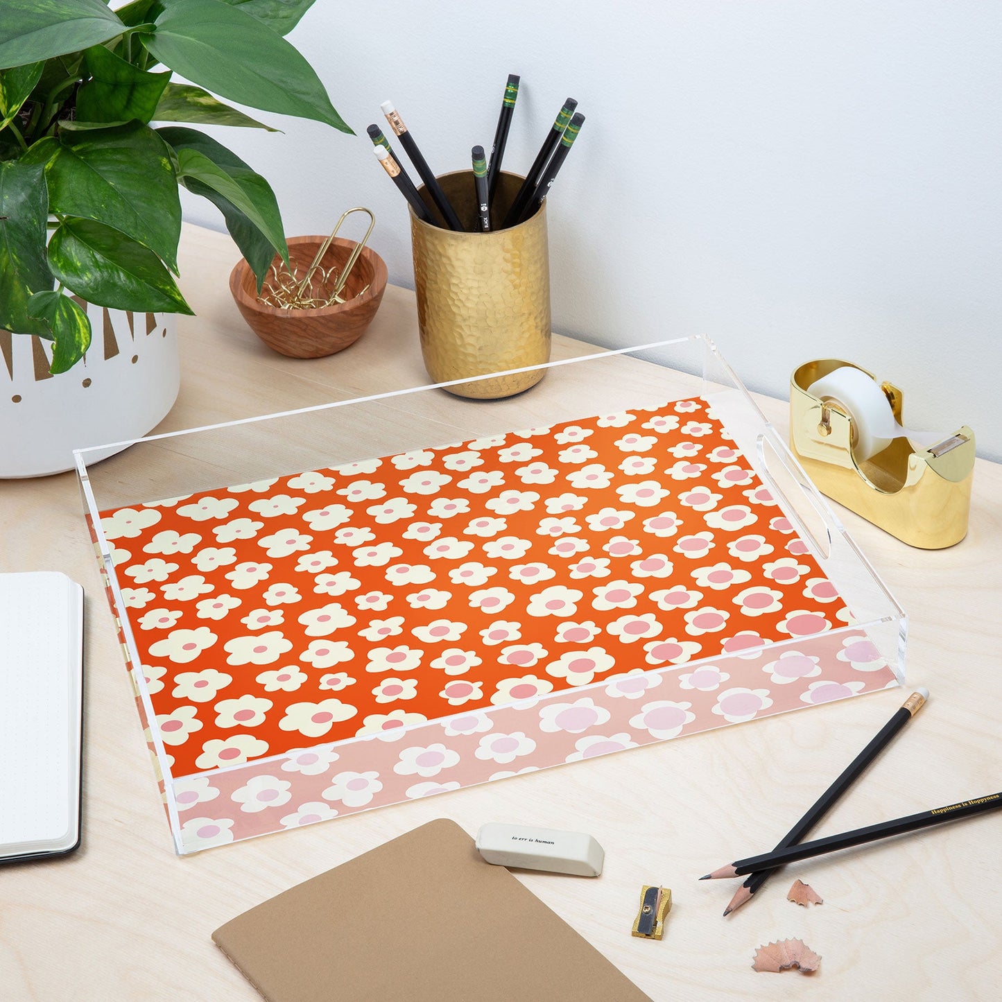 Jenean Morrison Sunny Side Floral in Orange Acrylic Tray